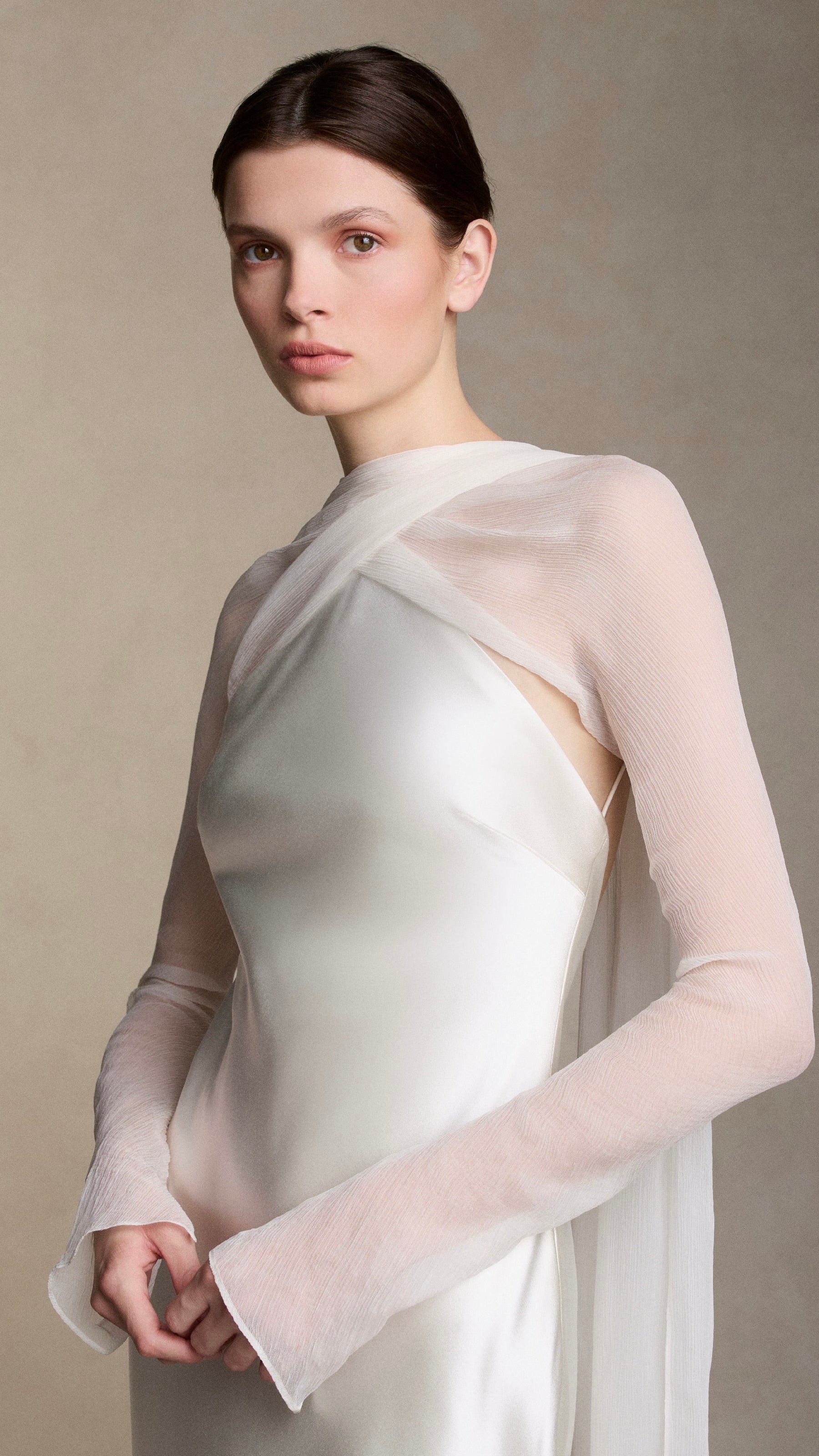Mari with Crinkle Chiffon Sleeves