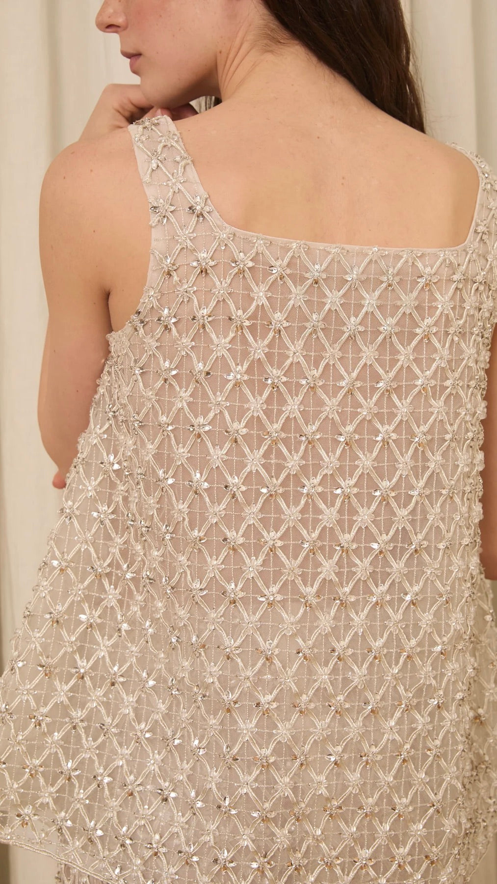 Chloe Tank in Crystal Lattice Embroidery