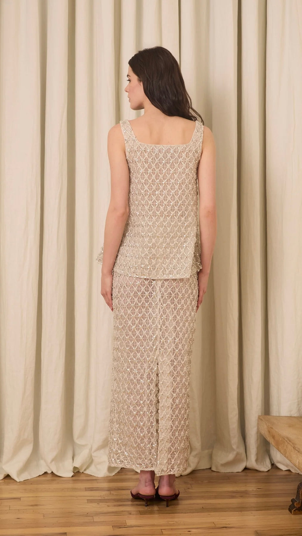 Amah Pencil Skirt in Crystal Lattice Embroidery