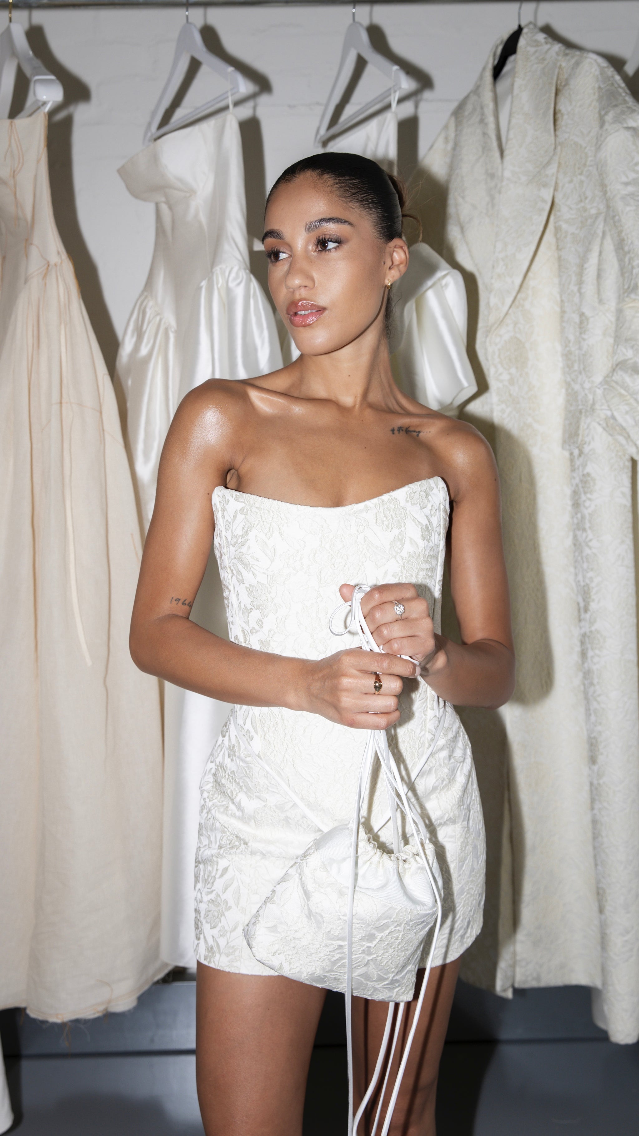 V Front Corset & Mini Skirt in Brocade