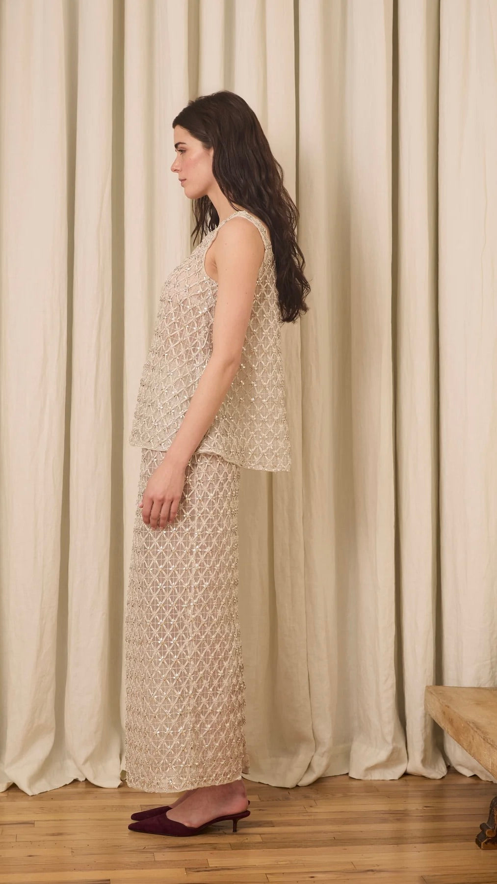 Amah Pencil Skirt in Crystal Lattice Embroidery