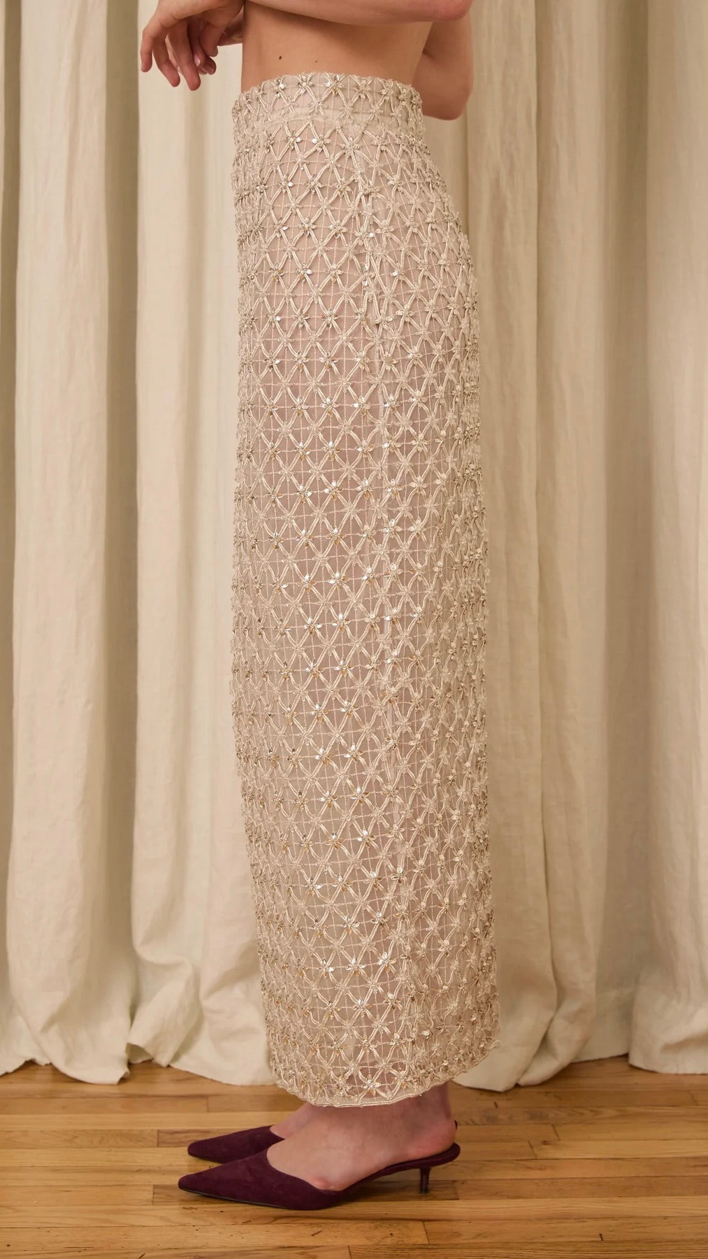 Amah Pencil Skirt in Crystal Lattice Embroidery