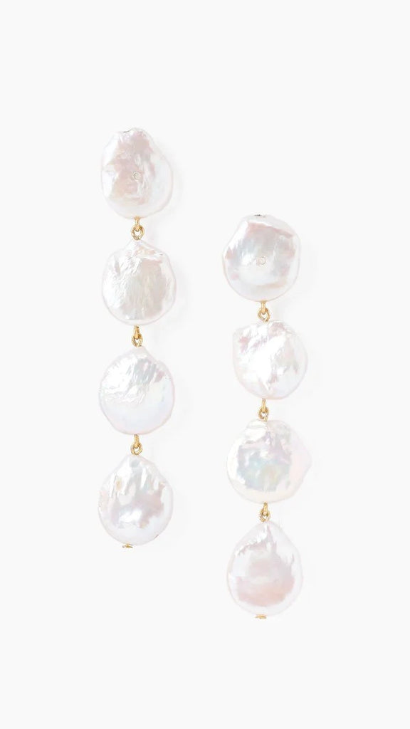 Two Tiered White Keshi Pearl Earrings by Chan Luu | Gold/White Pearl