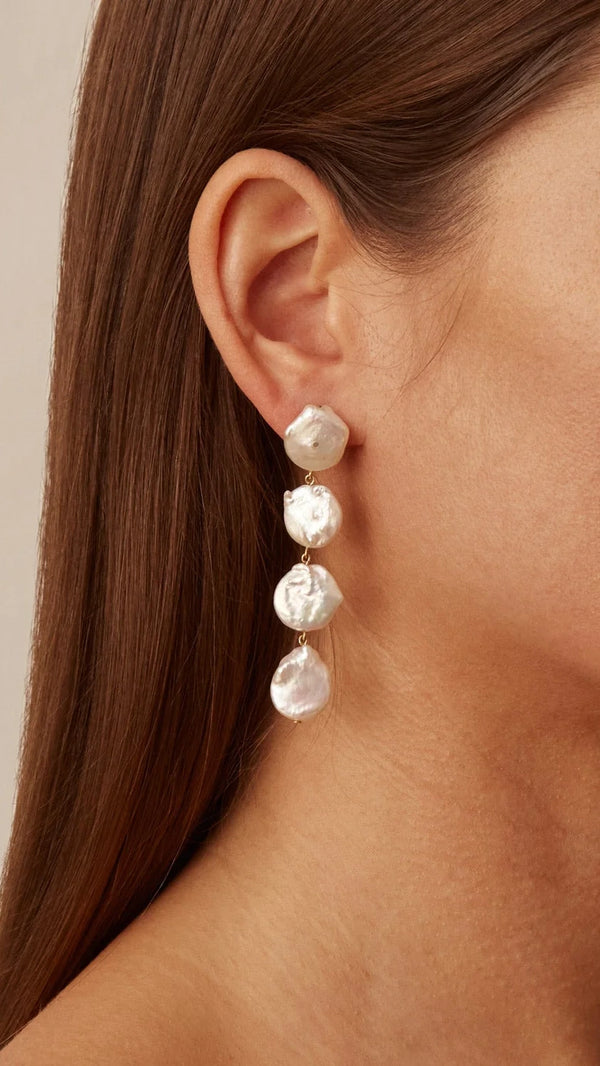 Four Tiered White Keshi Pearl Earrings