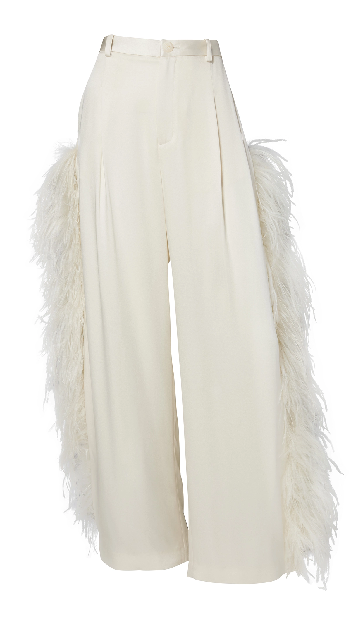 Doublefaced Satin Relaxed Pleated Pant with Feathers