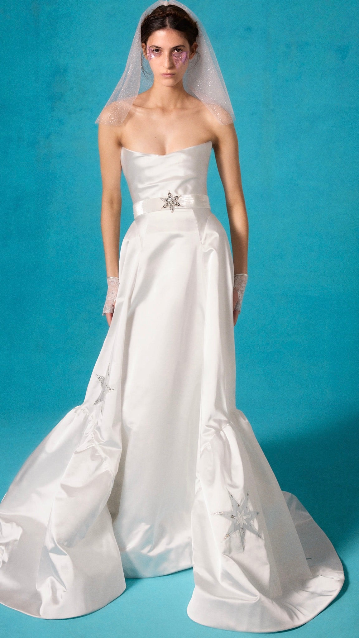 Satin Strapless Gown with Astral Insets