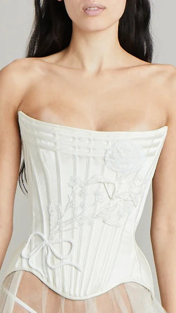 Wasp Corset in Satin with Carnation Embroidery