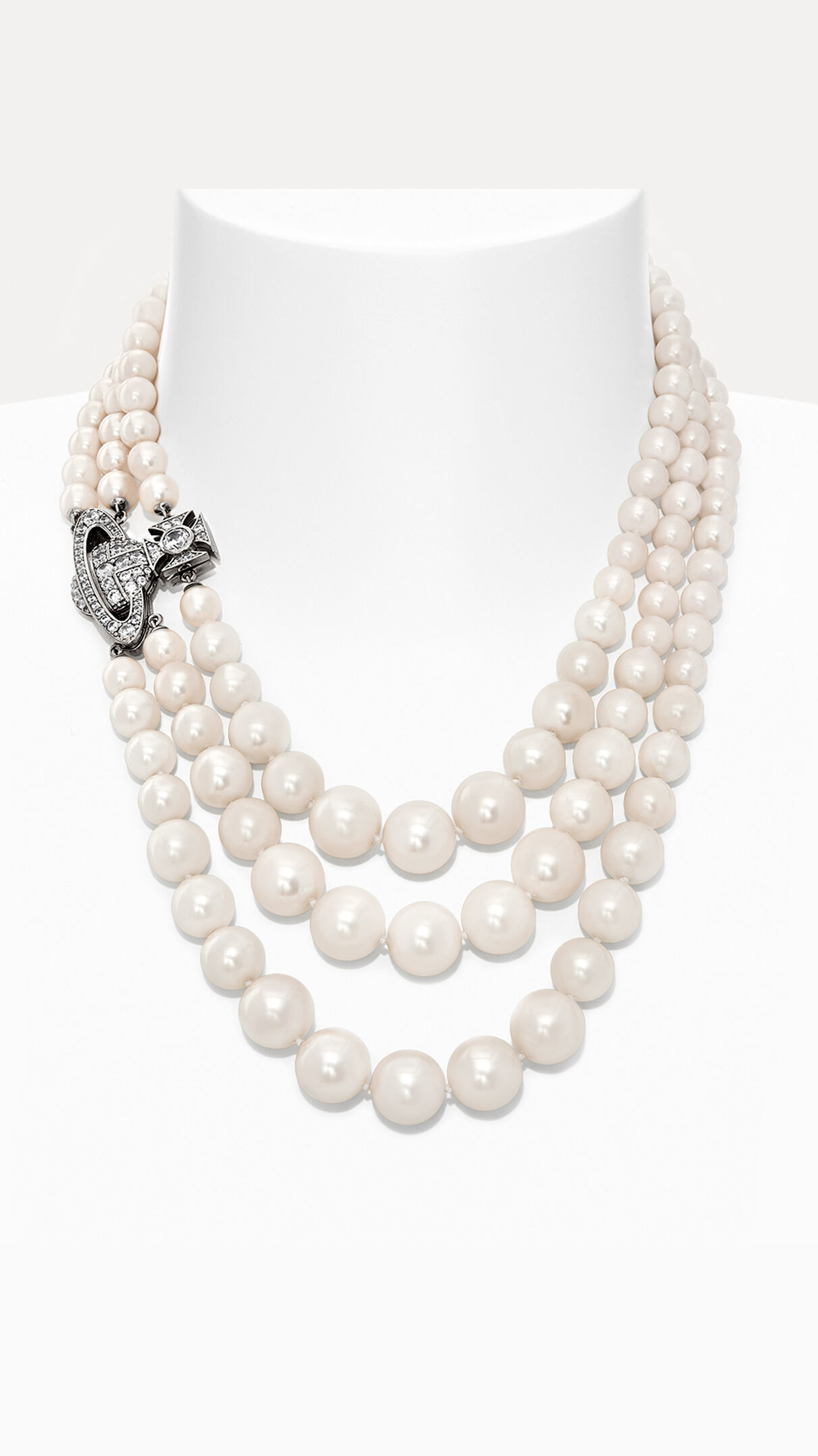 Graziella Three Row Pearl Necklace (Silver Toned)
