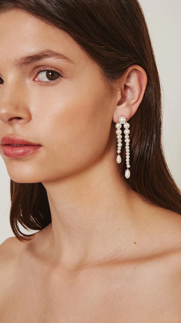 White Pearl Waterfall Earrings