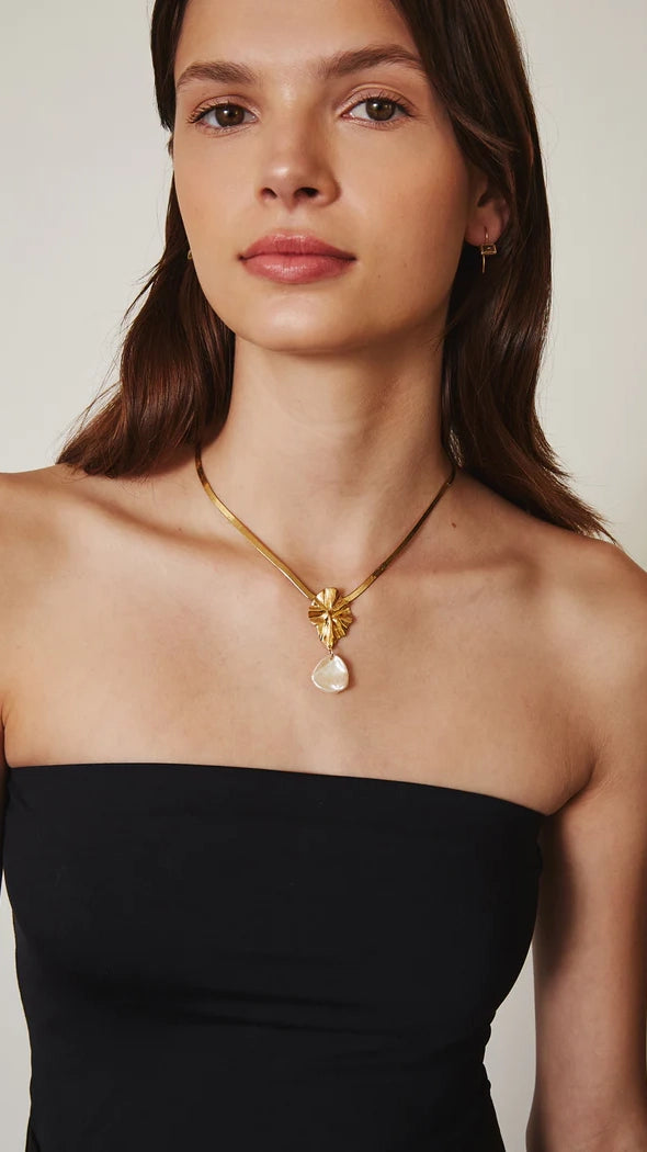 Pearl and Gold Masquerade Herringbone Necklace